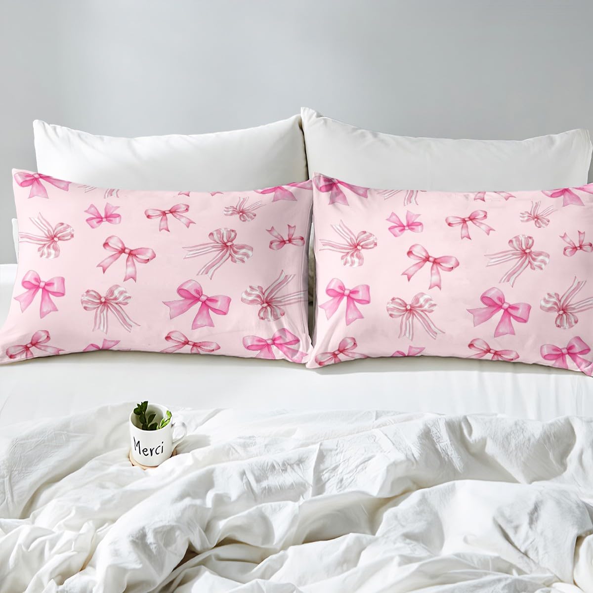 Homemissing Pink Bowknot Duvet Cover Set King Size For Kids Girls Teens Bedroom Cute Coquette Bow Bedding Set Bow Ribbon Comforter Cover with 2 Pillowcases - Image 4
