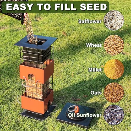 Squirrel Proof Bird Feeder, 3Lbs Bird Feeders for Outdoors Hanging, Metal Anti-Squirrel Birds Feeder with 4 Feeding Ports, Wild Birds Feeder for Cardinal, Finch, Sparrow (Brown) by YLTIMER - Image 5