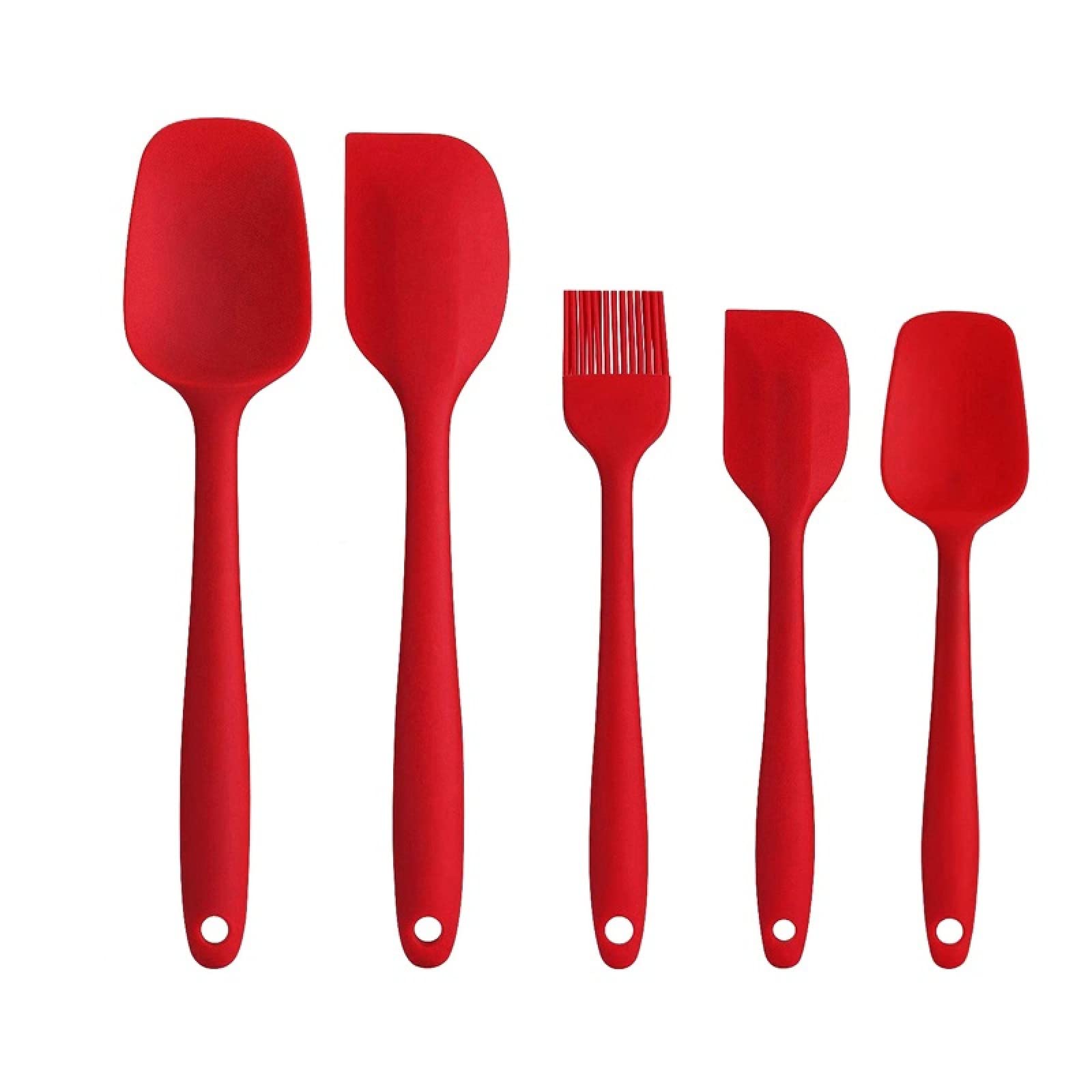 GTHTUHFD Cooking Spatulas And Spoons,Spoon Setcooking Utensils Set Silicone Spatula Scrapers Spoon Sets Non Stick Baking Tools Set,5pcs Red