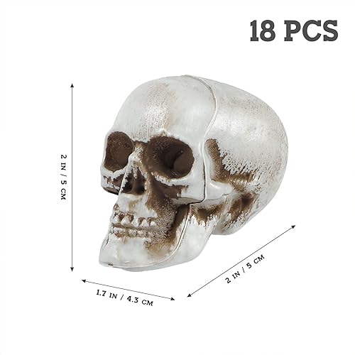 Miniatura 6 de NUOBESTY 18 piezas de mini cráneo modelo de calavera de plástico, decoraciones de esqueleto, decoración de hueso, accesorios de broma, cabezas de
