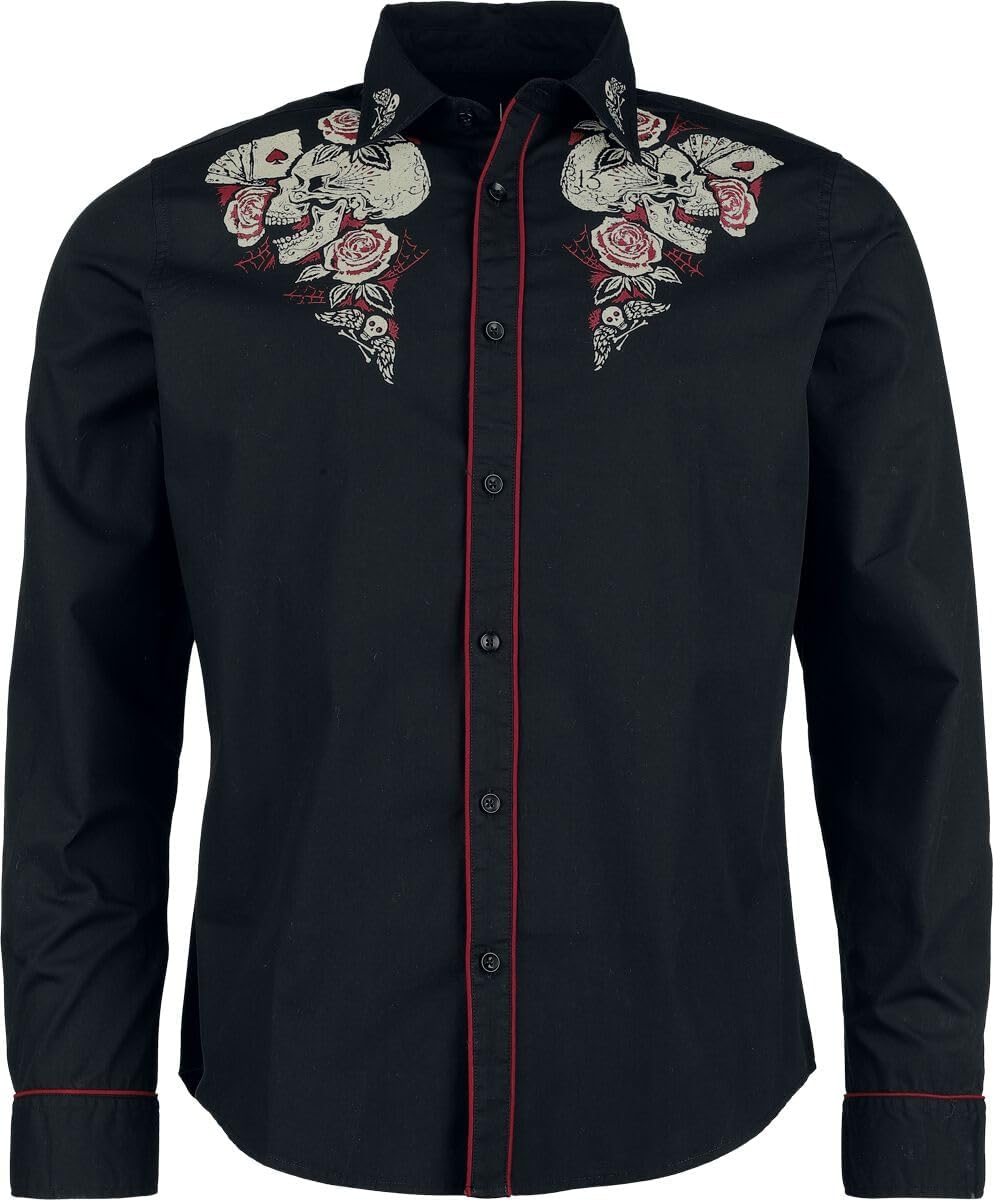 Rock Rebel By EMP Hombre Camisa Negra De Manga Larga Con Gran