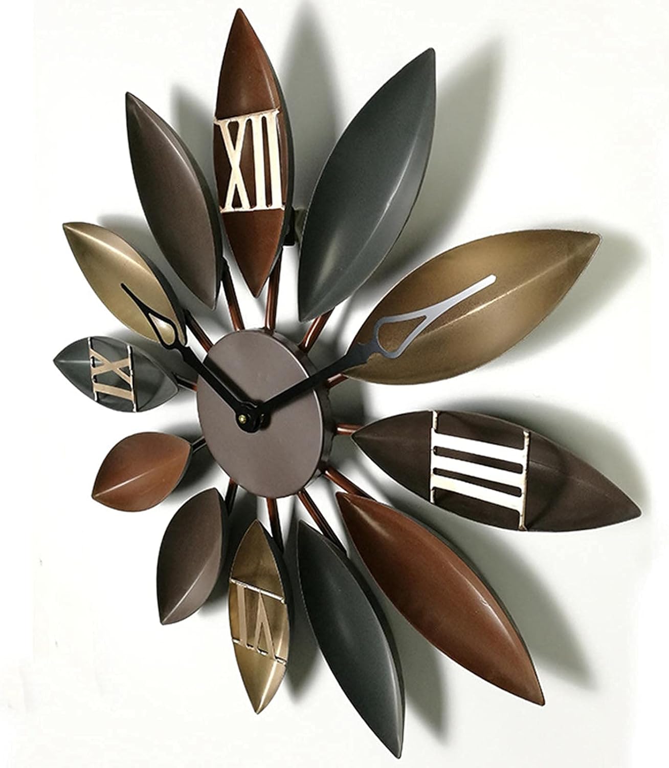21Inch Outdoor Garden Wall Clock European Industrial Craft Iron Leaves Non Sticking Wall Clock Home Living Room Cafe Bar Decoration (Blue)