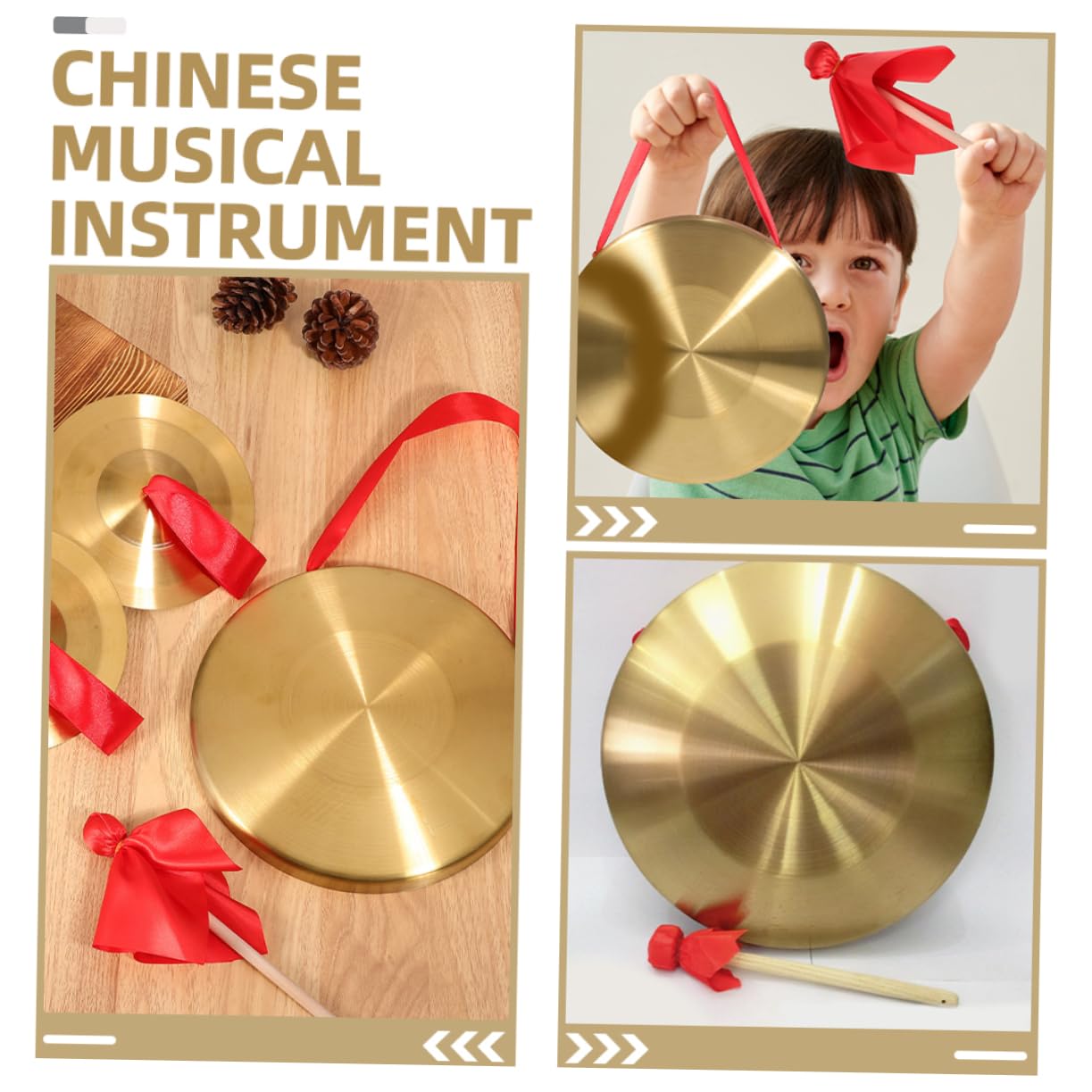 Vaguelly Chinese Gong Drum Percussion Set Traditional Chinese Instrument Decor Asian Gong Bell Stage Performances Home Setting Beginner-friendly