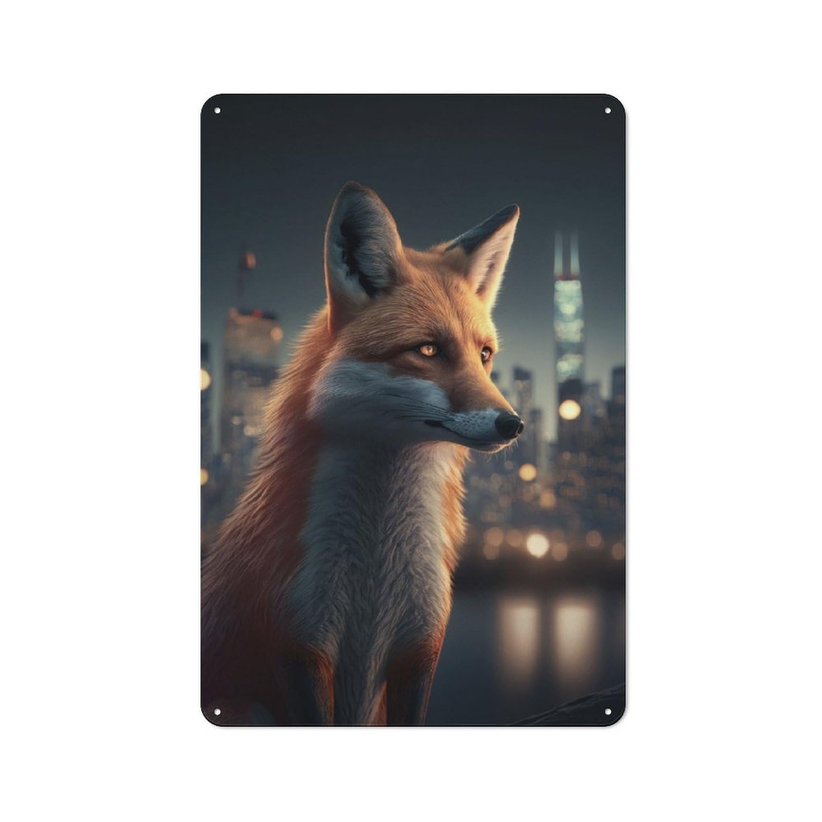 Junmoney Urban Fox In The Big City Tin Wall Plaque 30X20cm With For Bar Or Restaurant, Housewarming Wall Decor For People Furnishing Bar And Restaurant