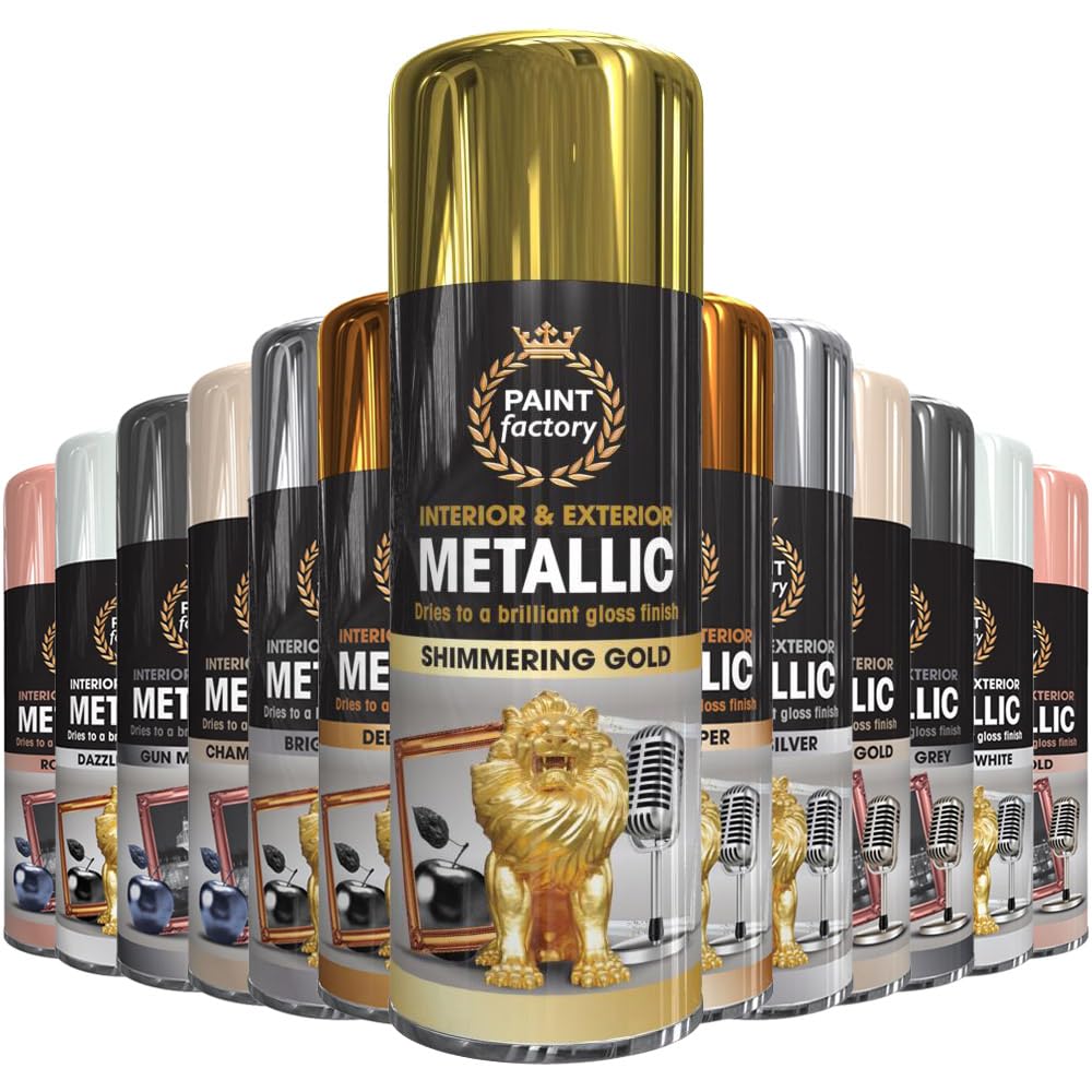 Alezyb Gold 400Ml - Metallic 1 X Metallic Shimmering Gold Spray Paint 400Ml Multi-Purpose Aerosol Use For Metal And Wooden Furniture, Ornaments, Decorative Items And Much More For Interior & Exterior