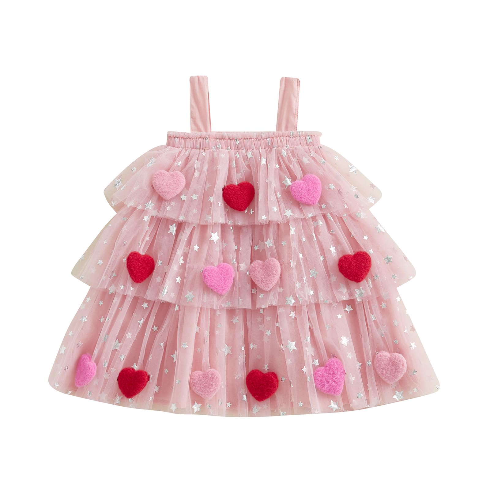 Honganda Kids Toddler Baby Girl Valentine's Day Dress Star Layered Tutu Dress with Heart Pompom Balls Summer Princess Dress