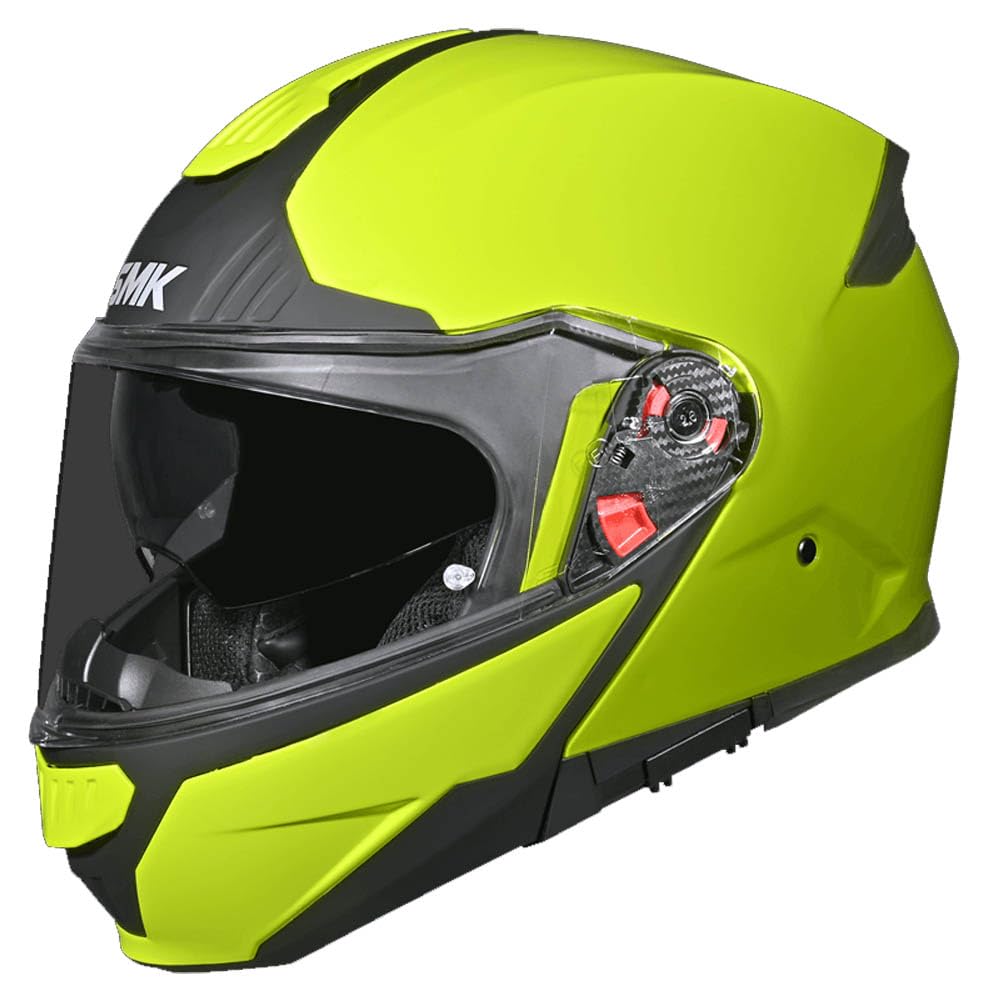 Helmets SMK Gullwing Amarillo Hi Vision Brillo, Casco de Moto Modular Abatible PJ para Hombre y Mujer, con Visor Solar Ahumado, Interior Desmontable, 22.06