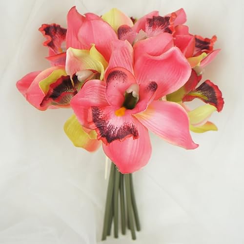 Miniatura 5 de Lily Garden Mini 7 tallos Cymbidium Orchid Bundle Flores artificiales (blanco)