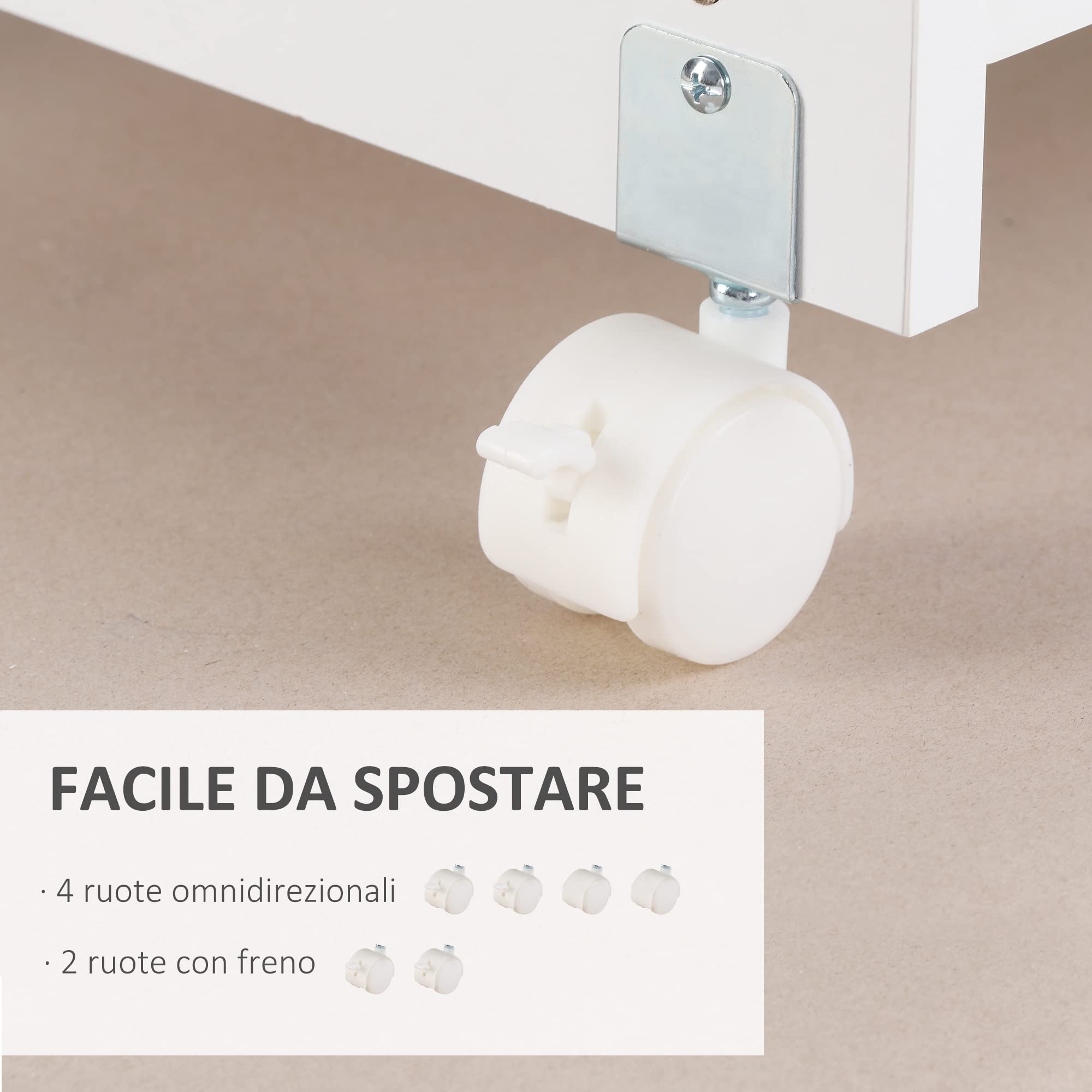 Vinsetto Mobile Porta Stampante con Cassetto 4 Ruote 60x39x80cm Bianco | Armadietto, Mobiletto Basso Multiuso, in Legno