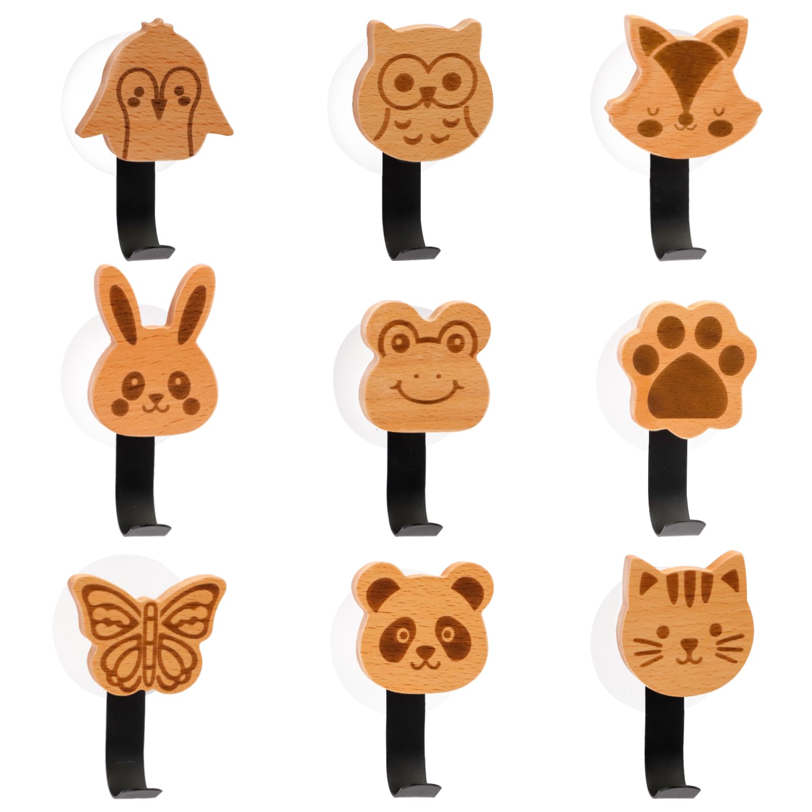 Lot de 9 Porte Manteau Enfant, Patere Murale Bois Animaux, Crochet Porte Manteau Enfant Mural, Patère Murale Adhésive sans Percage pour Chambre d'Enfant,Salle de Bain,Crèche(A)