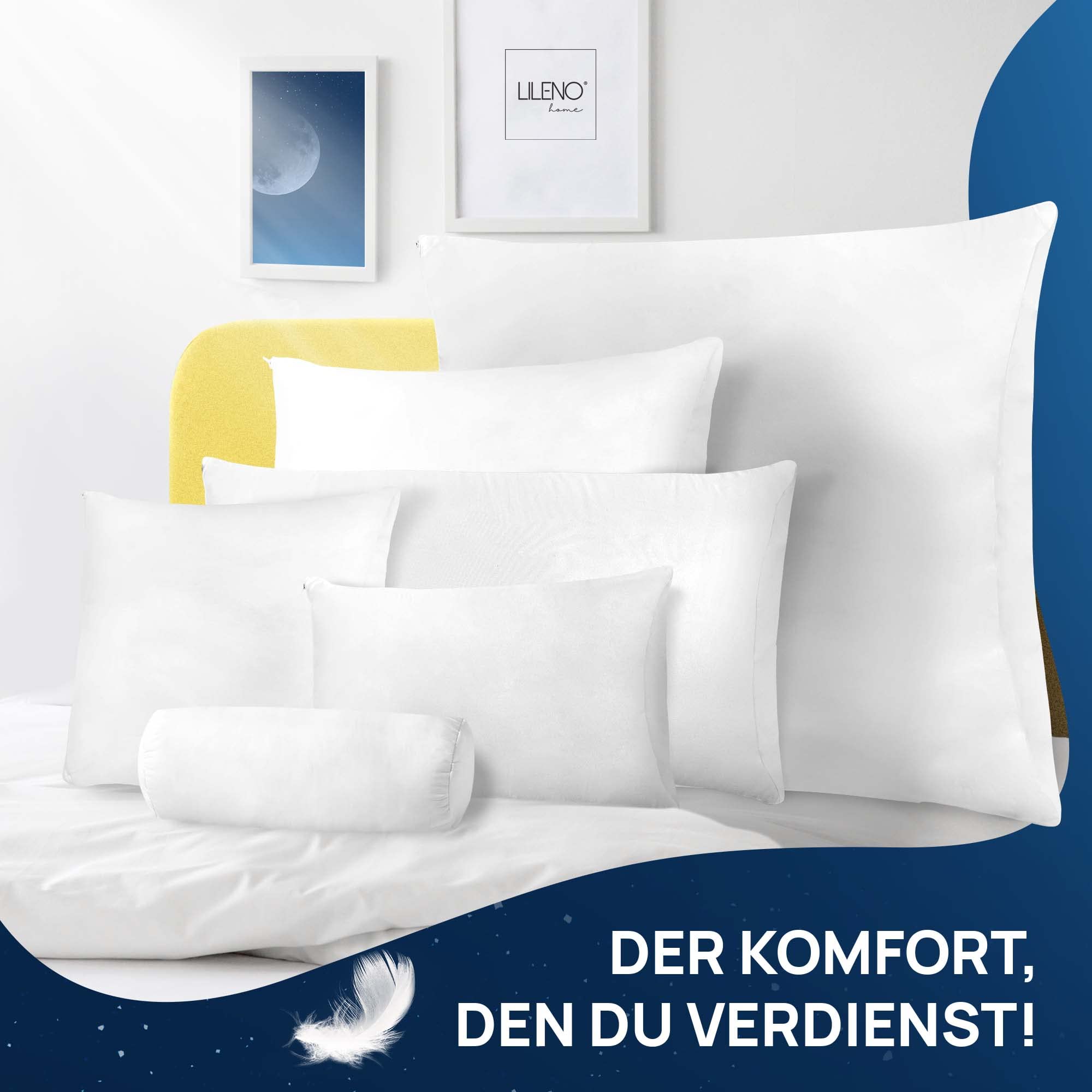 LILENO HOME Federkissen 80x80 cm 2er Set Kopfkissen aus Federn für Allergiker 1200 g Füllung