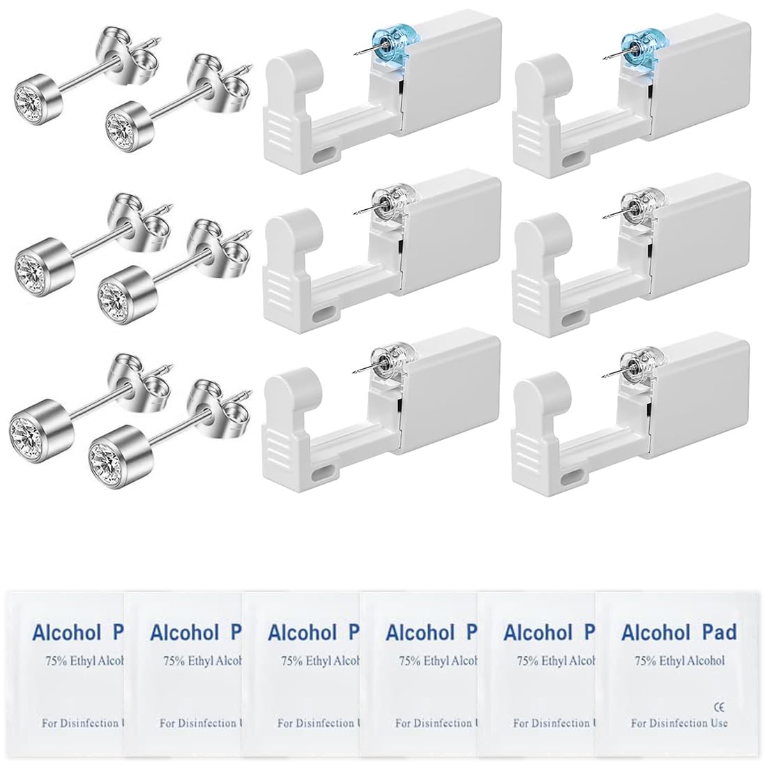 6 Pezzi Pistola per Buchi Orecchie Fai Da Te, Set Fori Sterili di Pistola Orecchini, con Orecchini, Strumento per Piercing Indolore Accessori piercing