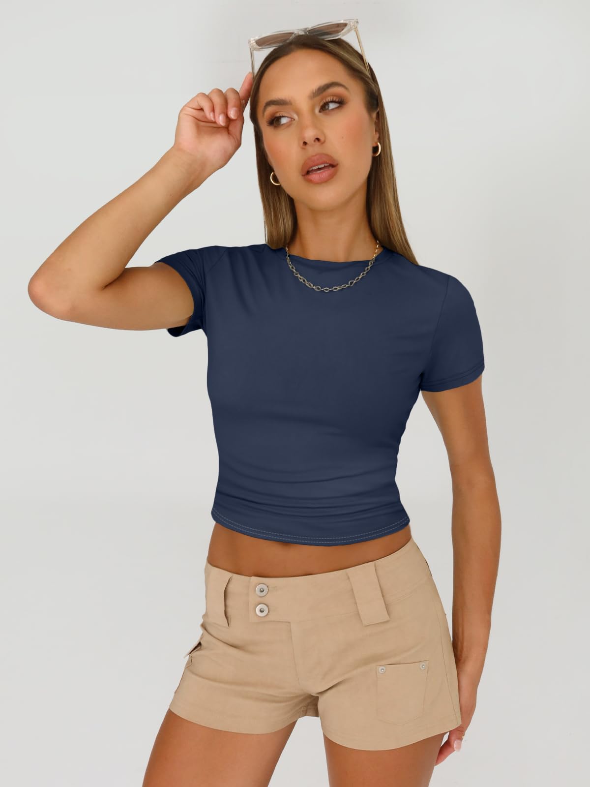 AUTOMET Chemises 3 pièces à manches courtes pour femme - Hauts basiques - Coupe ajustée - Vêtements style Y2k