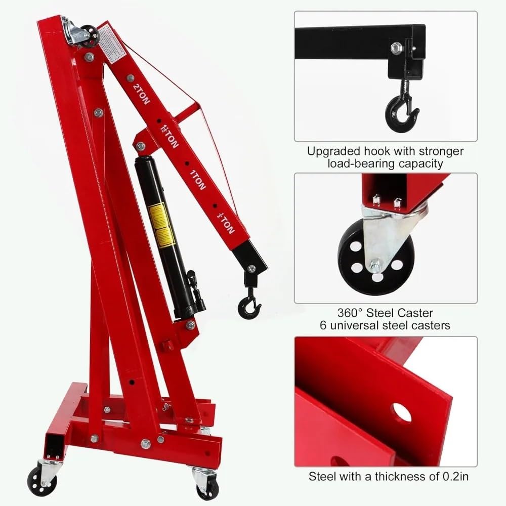 SDdPulse Herramienta de elevación de motor de 2 toneladas, 1,999.9 kg, resistente, plegable, recogedor de cerezas, elevación hidráulica de motor, grúa eléctrica