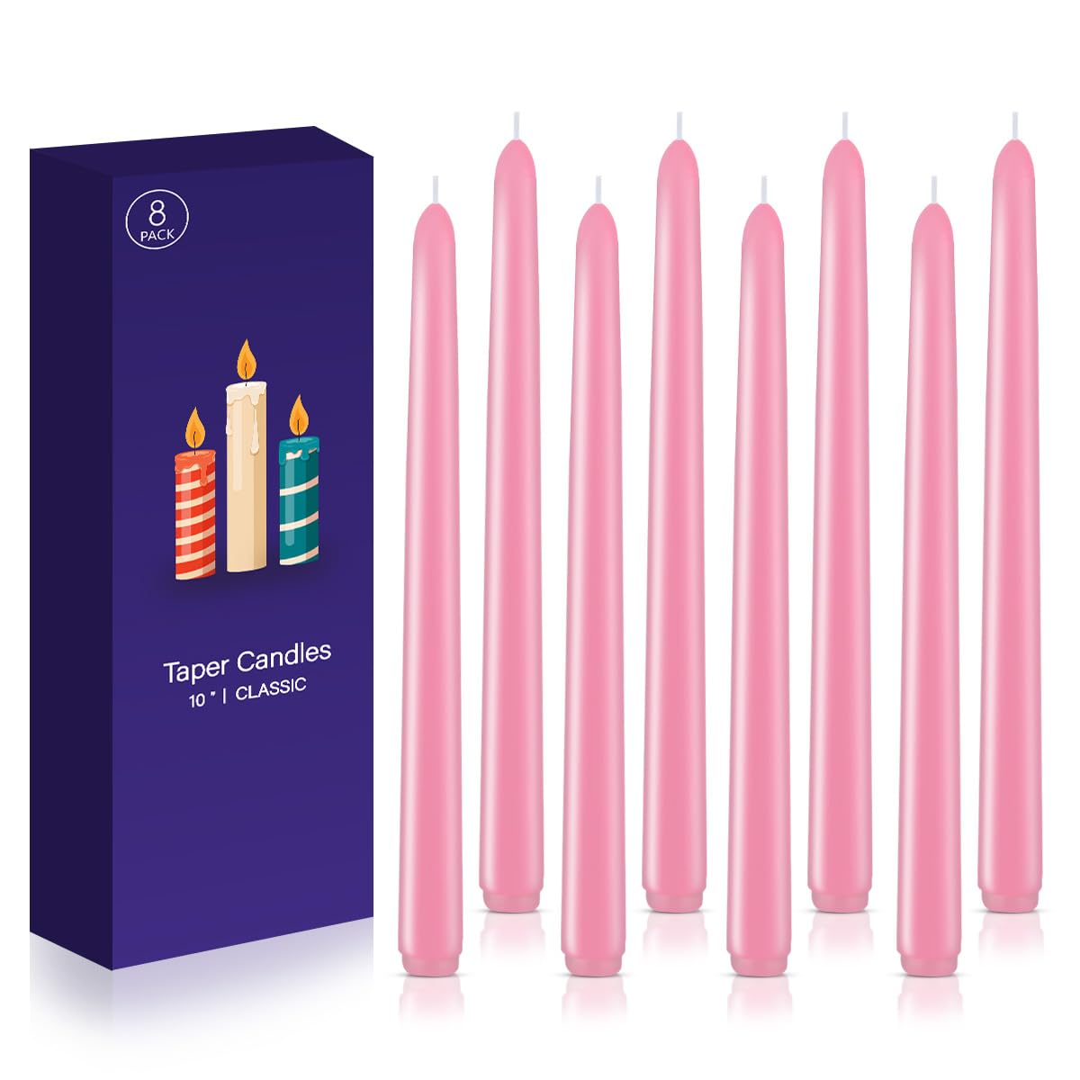 Pink 10-inch Set of 8 Cone-Shaped Candles, Perfect for Dinner - Smoke-Free and odorless Cone-Shaped Candles Burn for a Long time