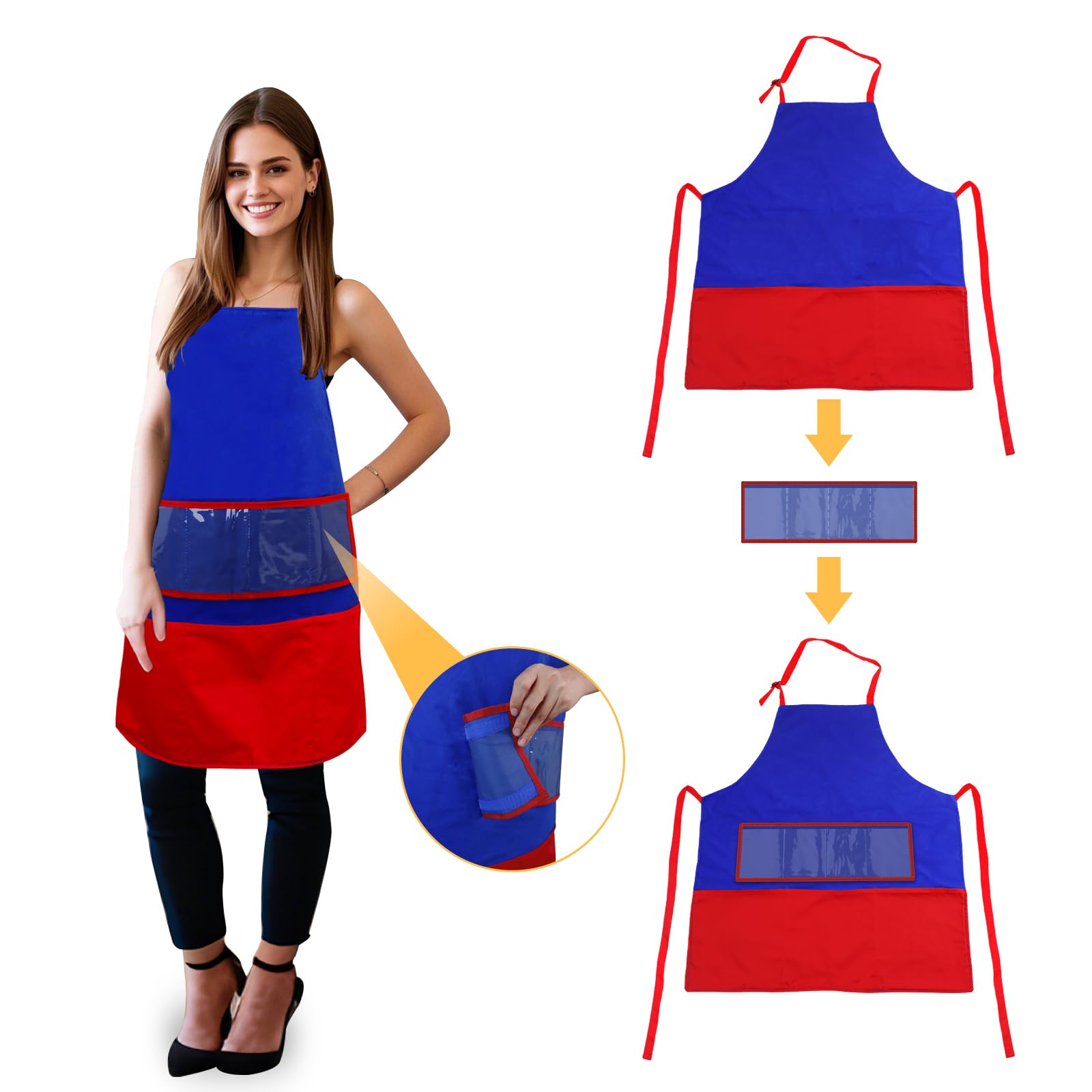 AKAYOK Felt Story Apron for Teacher, Adjustable Bib Apron with 3 Pockets Perfect for Teaching Letters and Sounds, Sight Words or Stories, Teacher Apron for School Classroom Lunchroom Library Home - Image 2