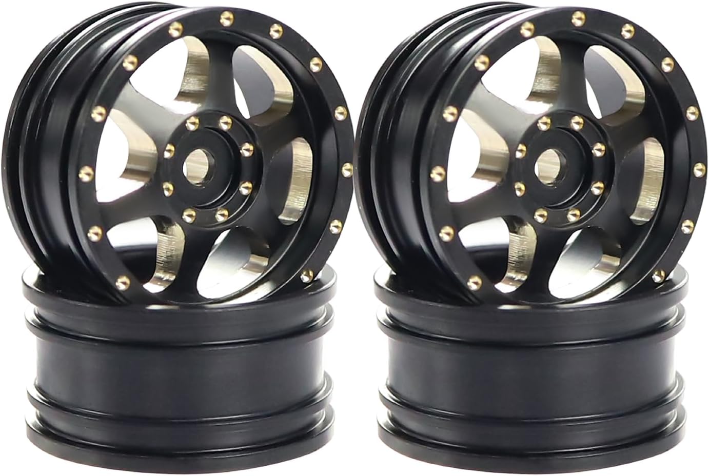 4pcs Black Coating Brass 23g Wheel Rim Hub Offset 0.7" for AXIAL SCX30 Jeep Wrangler JLU Ford Bronco 1/30 RC Crawler Car Upgrade Parts (6 Holes)