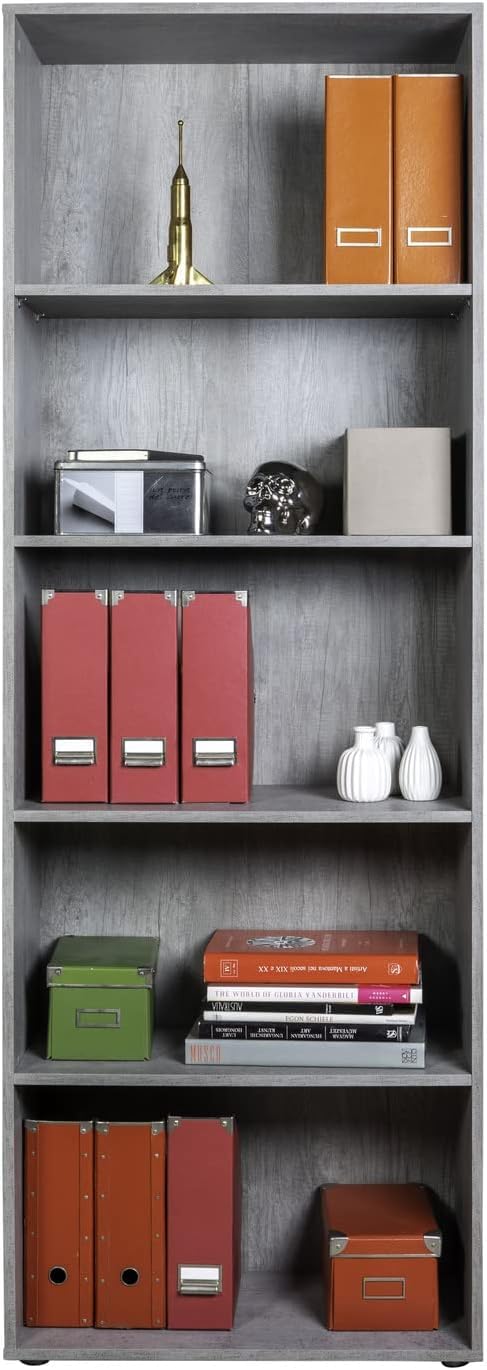 Composad | Libreria Alta della Linea DISEGNO Con 5 Ripiani Regolabili, Libreria Scaffale Moderna, (LxAxP) 81,60x217,5x35,70 cm, Grigio Cemento, Soggiorno, Studio, Ufficio, Made in Italy