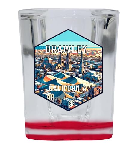 R and R Imports Brawley California Travel Destination Souvenir 2 Ounce Shot Glass Square Red Base Single