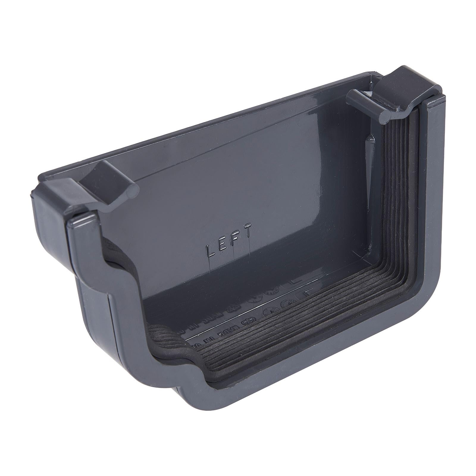 Kayflow Ogee Gutter Stopend (Left) – High Capacity PVC Rainwater Drainage System Stop End - Anthracite Grey