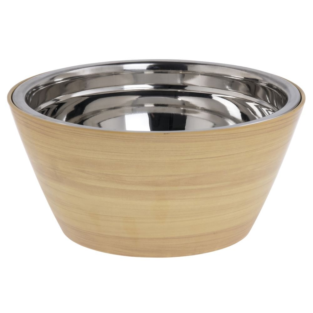Serving Bowl Butcher Block Faux Wood Melamine with Stainless Steel Insert - 10 3/4" Dia x 5 1/2" H by HUBERT – Melamine, Brown, Model 82541+45900