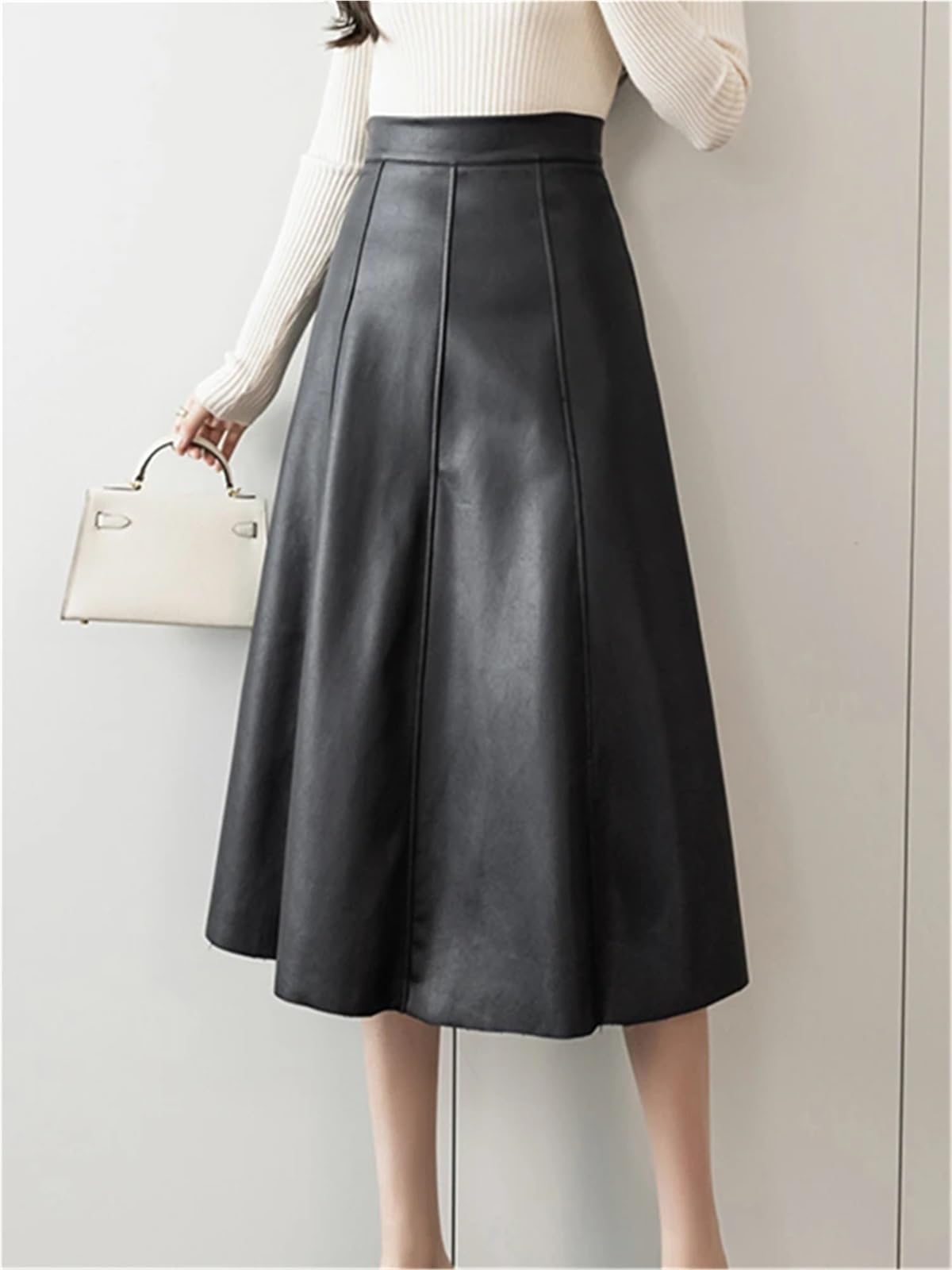 Falda De Cuero para Mujer Faldas Acampanadas de Piel sintética for Mujer, Faldas Cintura Alta for otoño e Invierno para Mujer