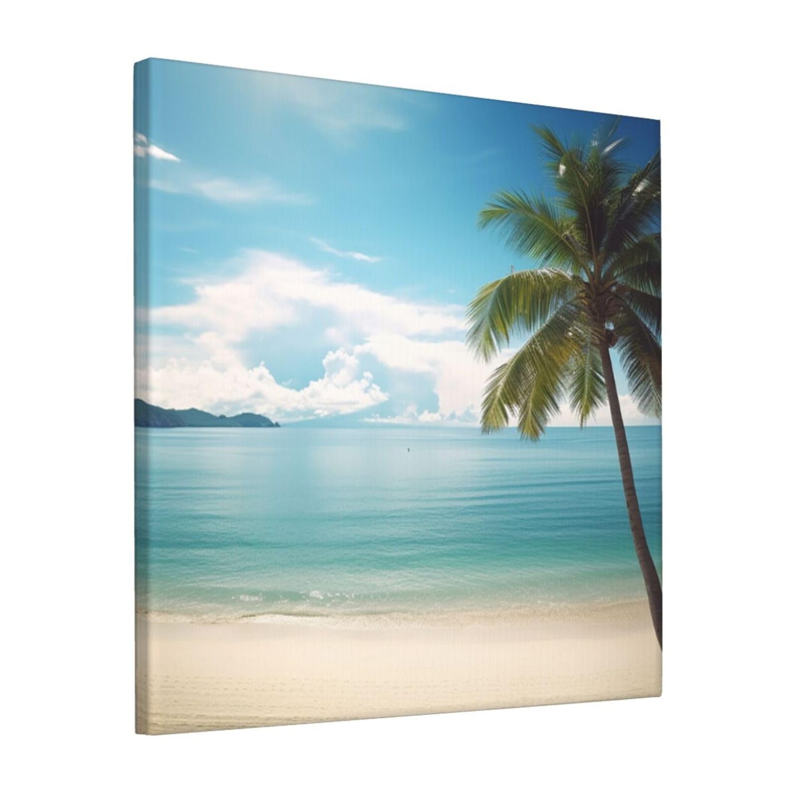 FodPand Beach and Palm Tree Canvas Wall Art for Living Room Wall Decor 12"x12" Modern Artwork Painting Pictures Hanging Canvas Prints Aesthetic Wall Art for Bedroom Bathroom Office Wallart Decor