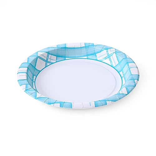 Miniatura 5 de Glad Platos de papel desechables redondos para uso diario con diseño de cuadros aguamarina  Platos de papel resistentes a cortes, aptos para