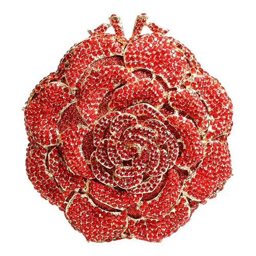 Image of RomanticDesign Women Round Rose Flower Rhinestone Clutch Bag Elegant Crystal Bride Purse for Evening Party Prom Wedding