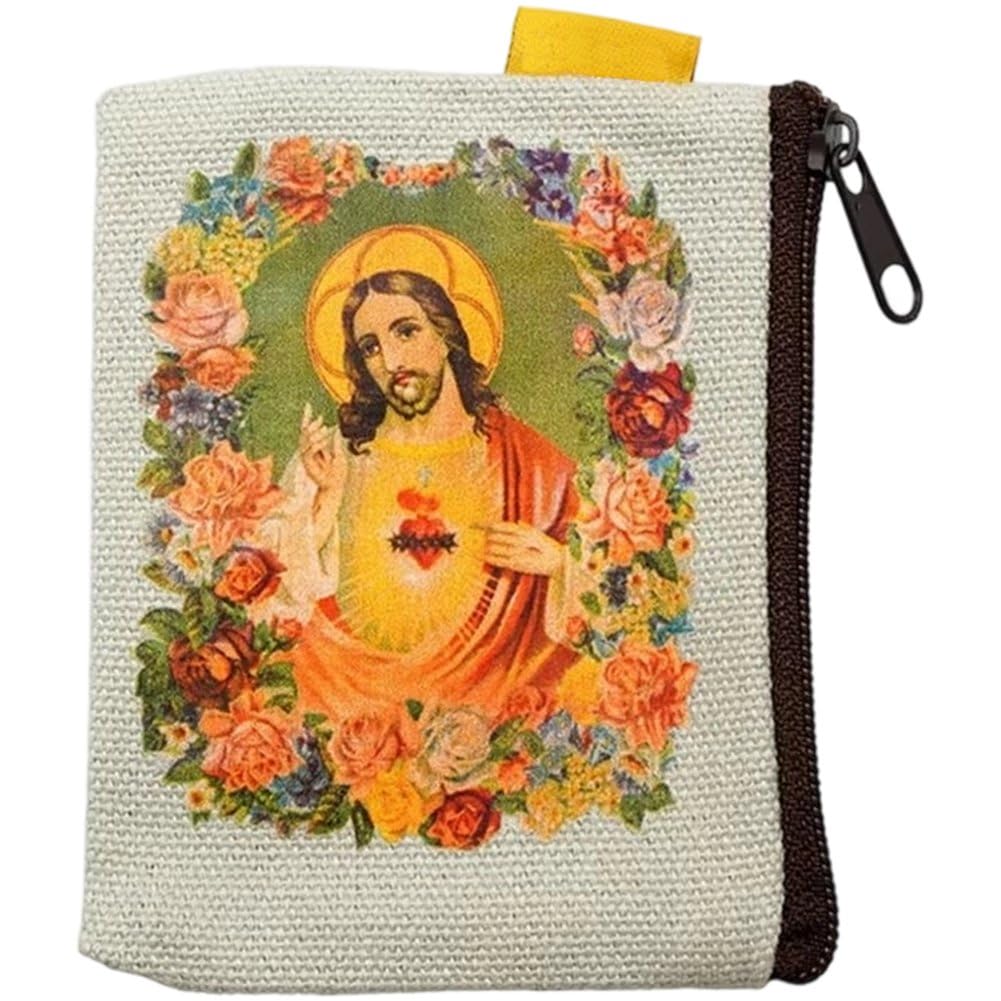 Haowul Catholic Rosary Pouch Coin Purse Rosary Holder Beads Bag with Zipper for Prayer Storage