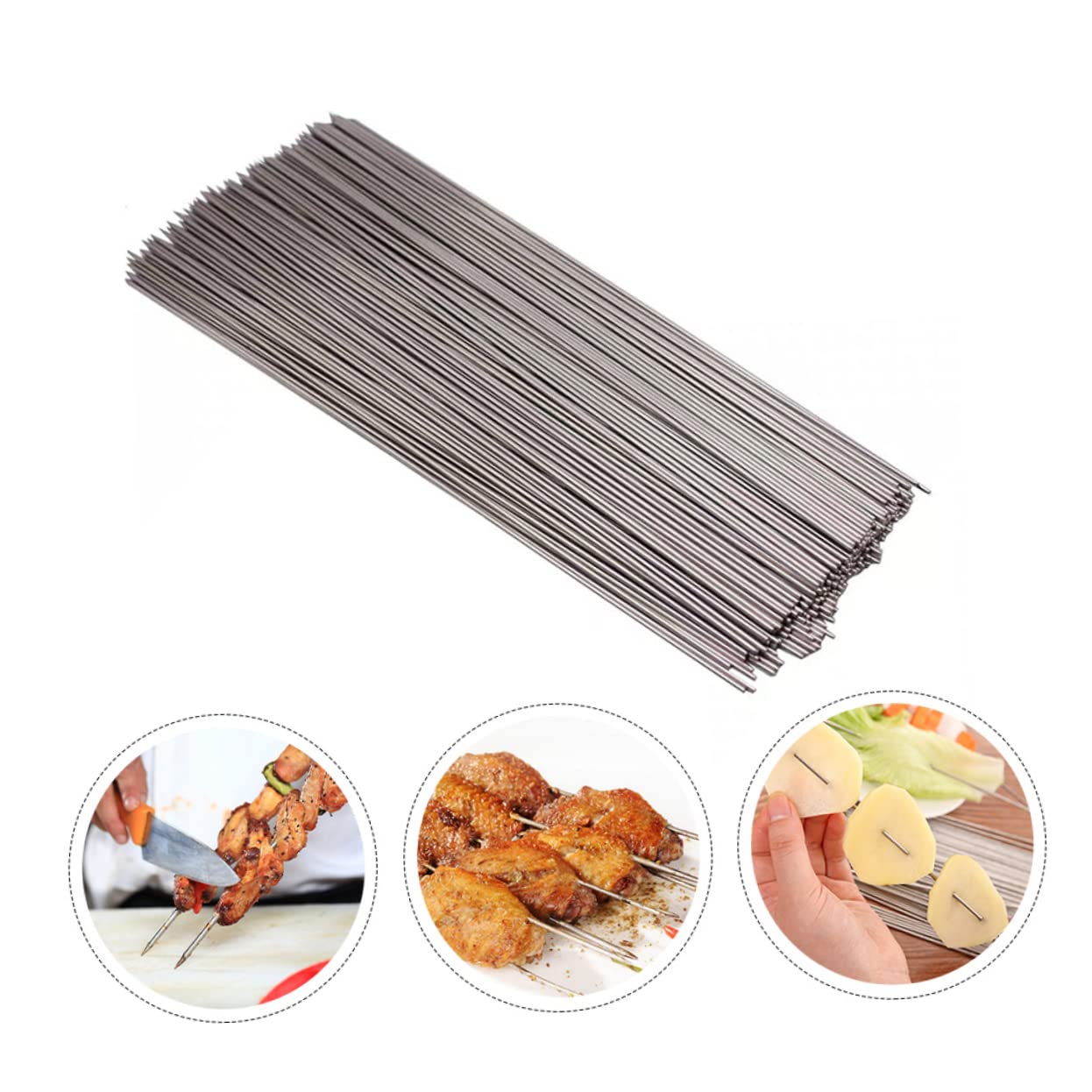 VICASKY Spiedini per Barbecue Spiedini Rotondi in Acciaio Inox 304 100 Pezzi Resistenti ad Alte Temperature per Barbecue a Casa e Picnic