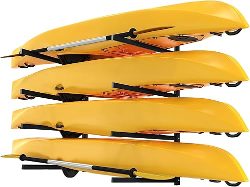 Miniatura 8 de Unionline Estante de pared para 4 kayaks, resistente para garaje y almacenamiento al aire libre, estante de almacenamiento montado en la pared para