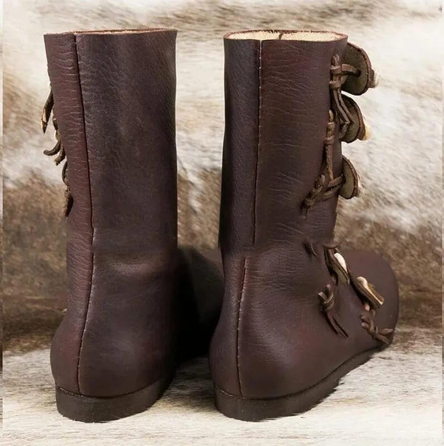 Image of Medieval Renaissance Leather Boots for Men & Women - Unisex Button Closure, Vintage Cosplay & Costume Footwear