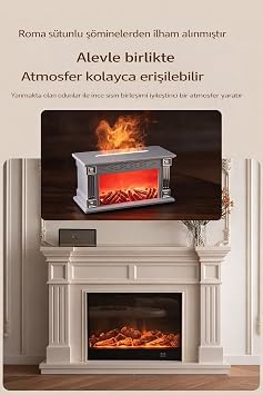 Şömine Alev Efektli Ultrasonik Hava Nemlendirici Uzaktan Kumanda Aromaterapi Buhar Makinesi 300ml