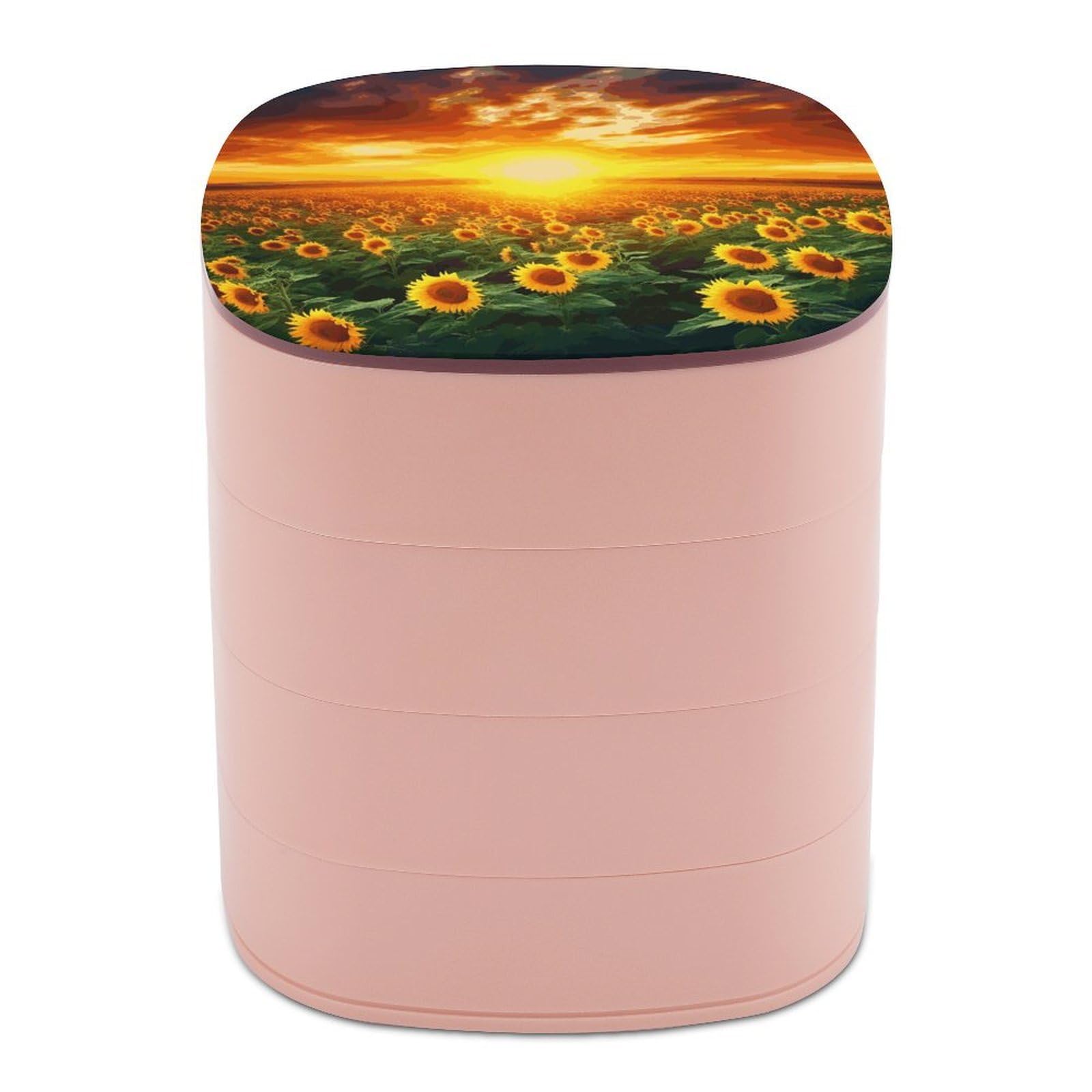 JTREHY Dreamlike Sunset Of A Sunflower Field Jewelry Box 4-Layer Covered Rotating Jewelry Storage Box Large Capacity Storage Boxes Portable Jewelry Case for Bracelets Earrings Necklace