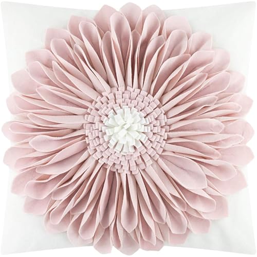 3D Sunflower Handmade Throw Pillow Cover Decorative Pillowcase Cushion Cover Case for Home Sofa Bed Living Room Decor 18x18 Inch Light Pink