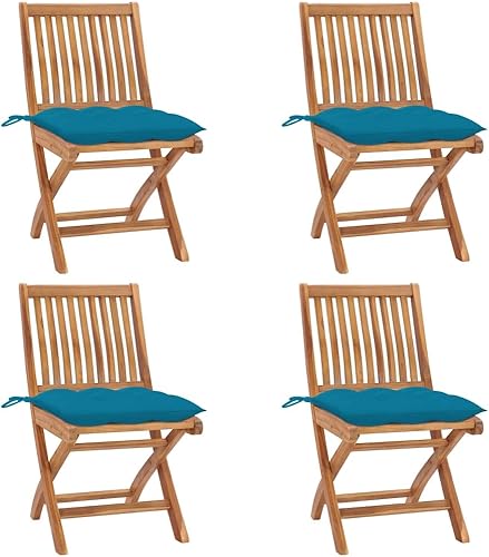Folding Patio Chairs with Cushions 4 pcs Solid Teak Wood Dinning Room Lawn Sillas para Comedor Dining Table Chairs for Picnic Terrace Study Beach