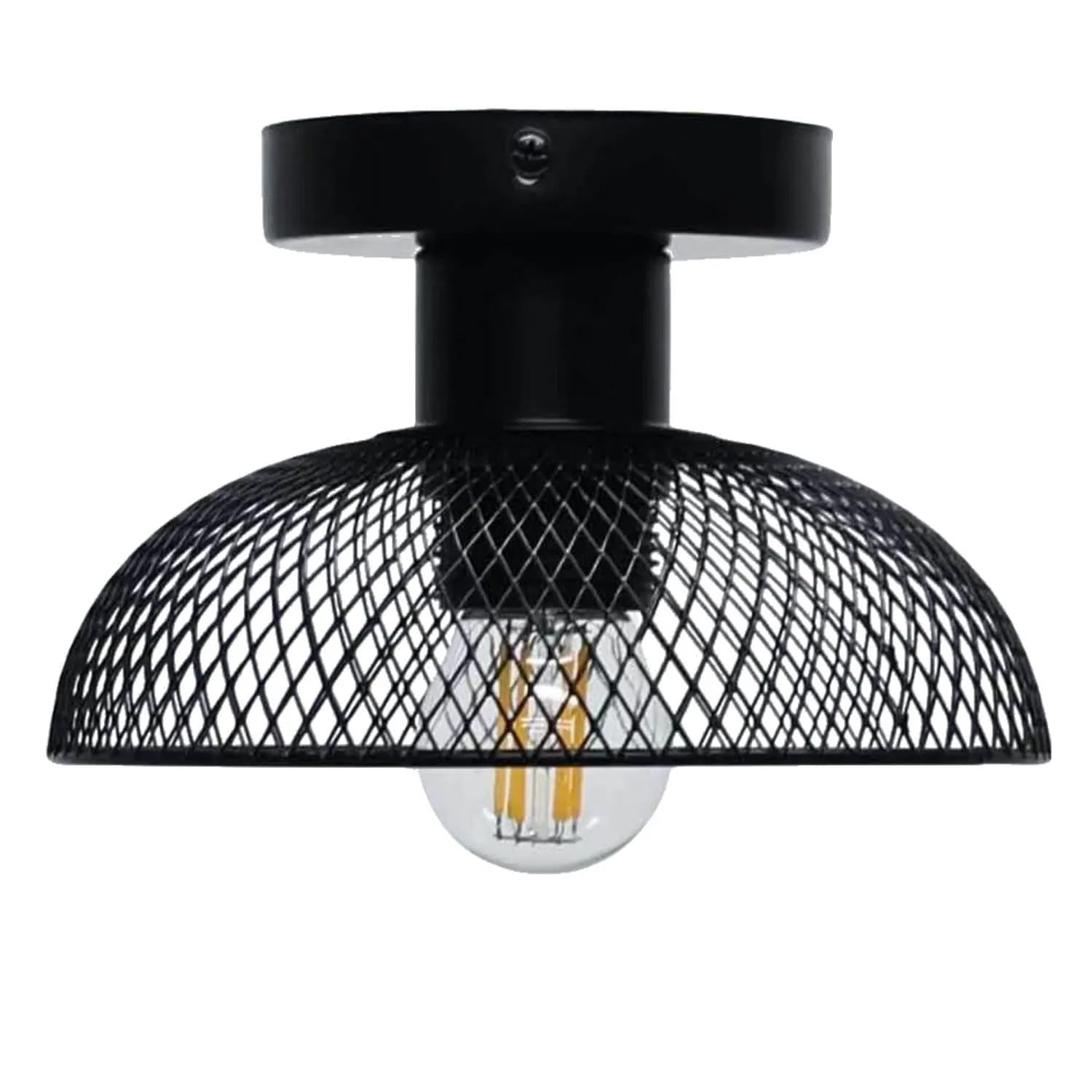 firstchoicelighting Matt Black Metal Mesh Ceiling Light Flush Fitting, 18cm Diameter, LED Compatible, Modern