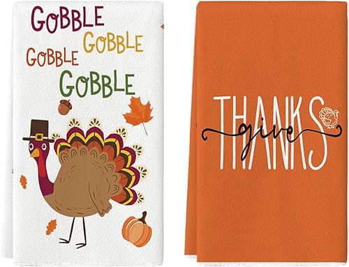 Artoid Mode Juego de 2 toallas de cocina con diseño de calabaza y pavo Gobble de Acción de Gracias, 18 x 26 pulgadas