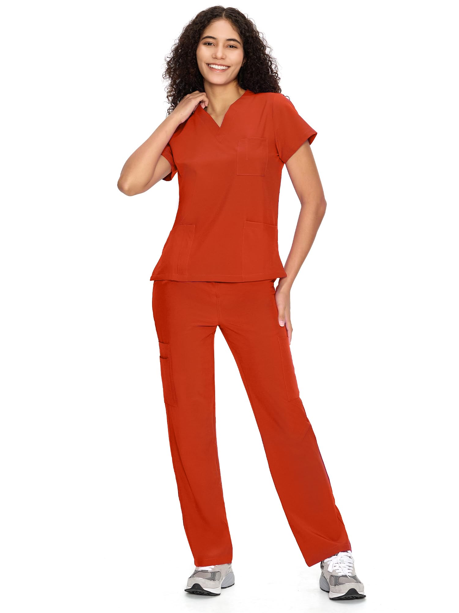 COZYFIT Scrubs for Women Set Medical Uniform - V-Neck Top & Straight Leg Pants with 9 Pockets, Unisex Workwear