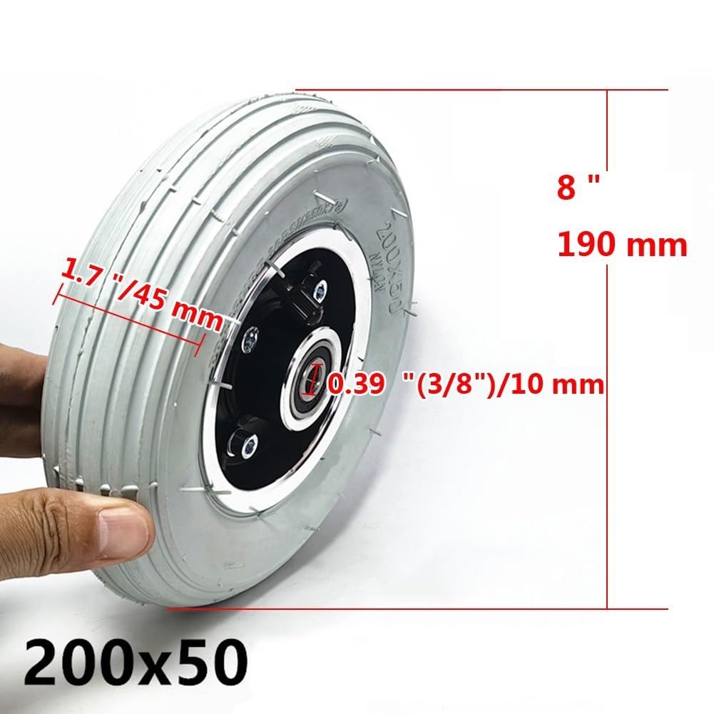 200x50 Pneumatyczne Przednie Koło do Wózka Inwalidzkiego, 20cm Elektryczna Gumowa Opona Zamienna do Chodzika i Hulajnogi(8in/19cm(10mm))