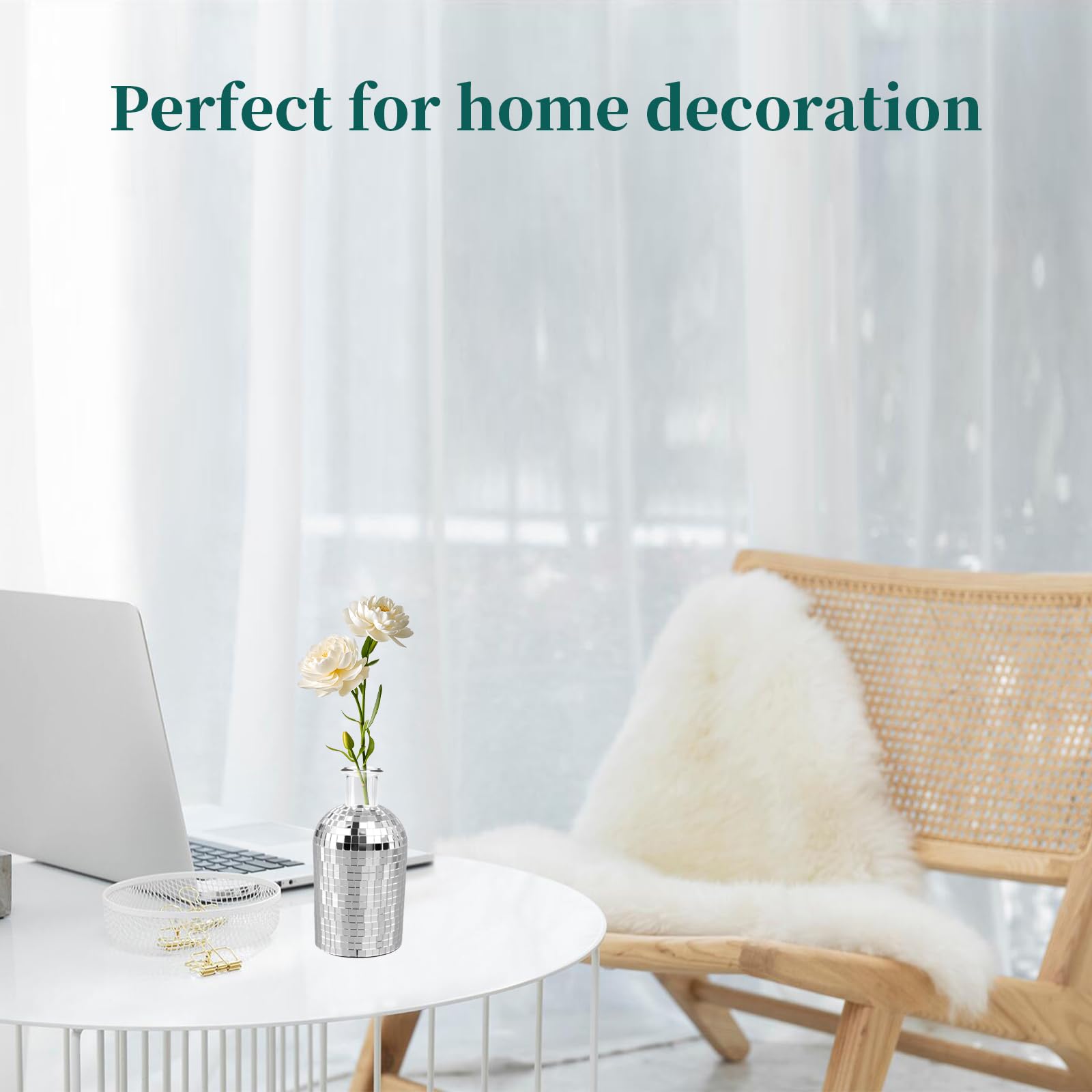 Discokugel-Mini-Vase, 12,7 cm, silberfarben, spiegelnd, kleine Glas-Pflanzgefäß, Discokugel-Vase für Zuhause, Schlafzimmer, Küche, Büro, Innen- und Außenbereich, Hochzeit, Geburtstag