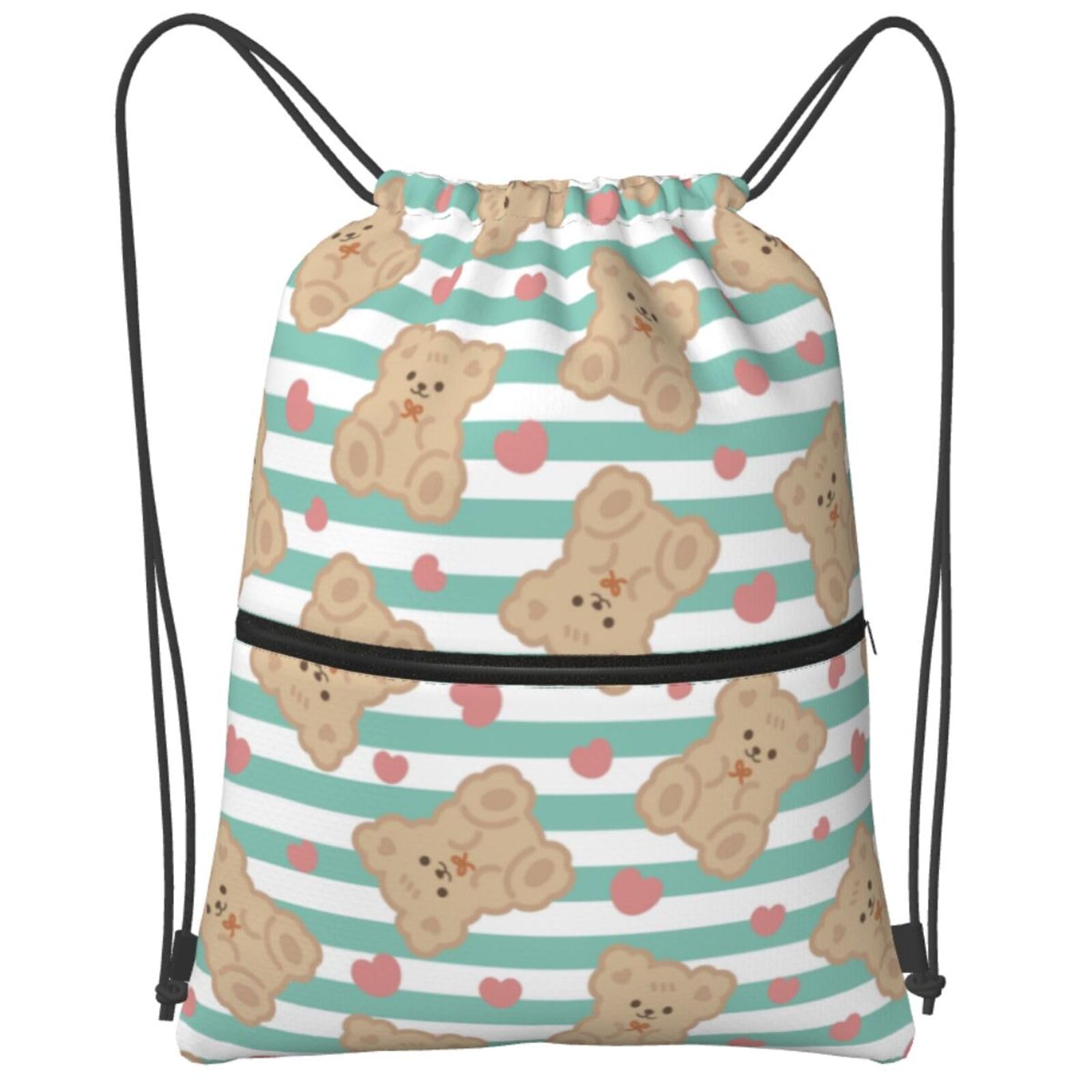 Dujiea Drawstring Backpack, Adjustable Brown Cute Kawaii Teddy Bears Gym Bag Sackpack Cinch Sports Backpack For Men Women Shopping Yoga Swimming Traveling