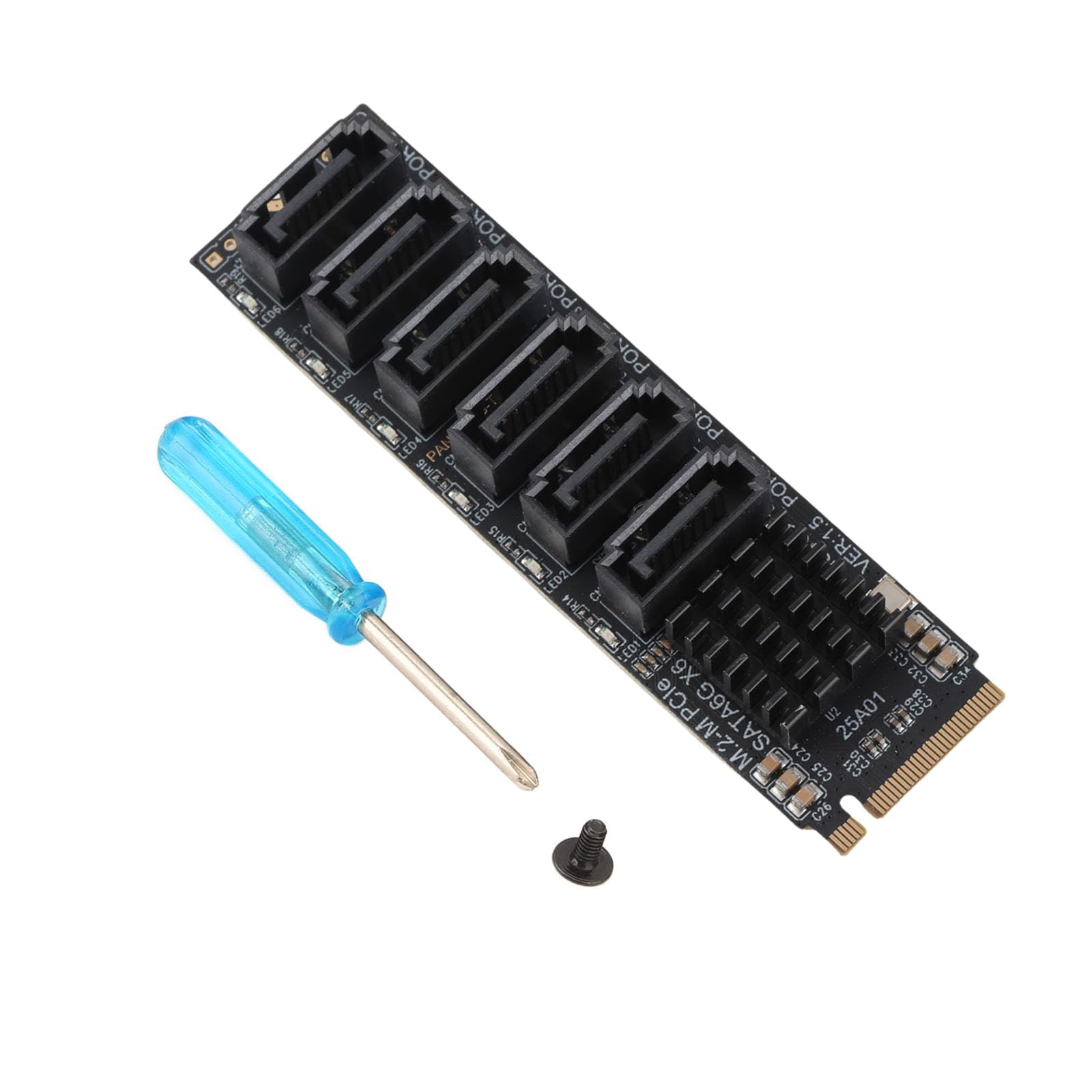 M.2 auf SATA3.0, Erweiterungskarte, 6 PortsSATA 3.0 Controller PCIe Erweiterungskarte für ASM1166 Chip, Adapterkarte PCIE3.0 X2 16 Gbit/s, SATA3.0 6 Gbit/s X 5 Unterstützt 6 SATA Geräte