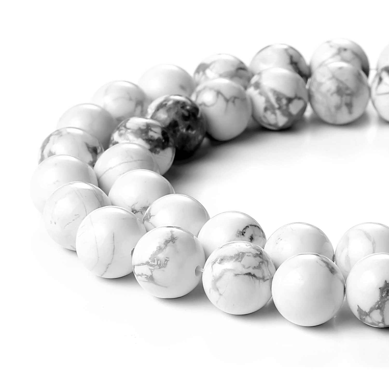 Beadnova High Quality Natural Gemstone Gem Round Loose Jewelry Findings Beads For Bracelet Necklace Various Size 09) White Howlite Round Beads/10mm AD