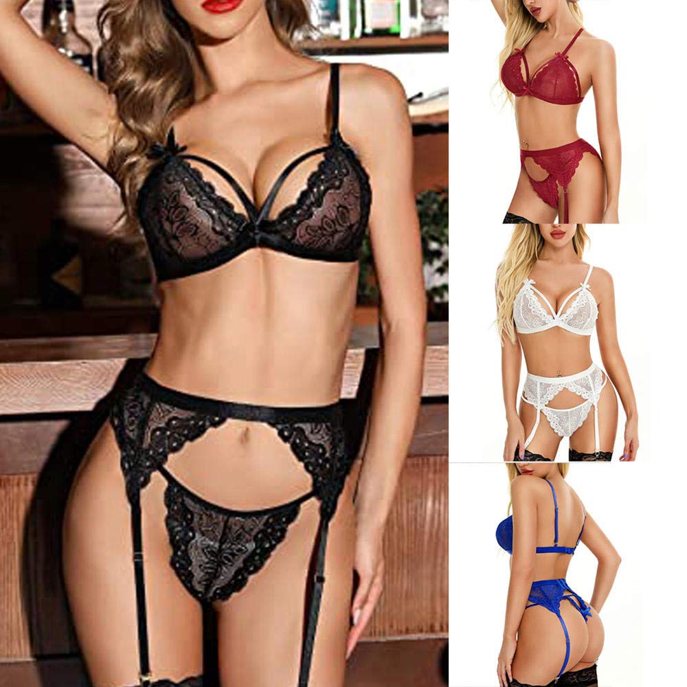 Sexy para Mujer Lingerie Body De Encaje y MeshConjunto de lencería Sexy para Mujer Conjunto de Sujetadores de lencería sin Espalda de Encaje de Malla Cruzada