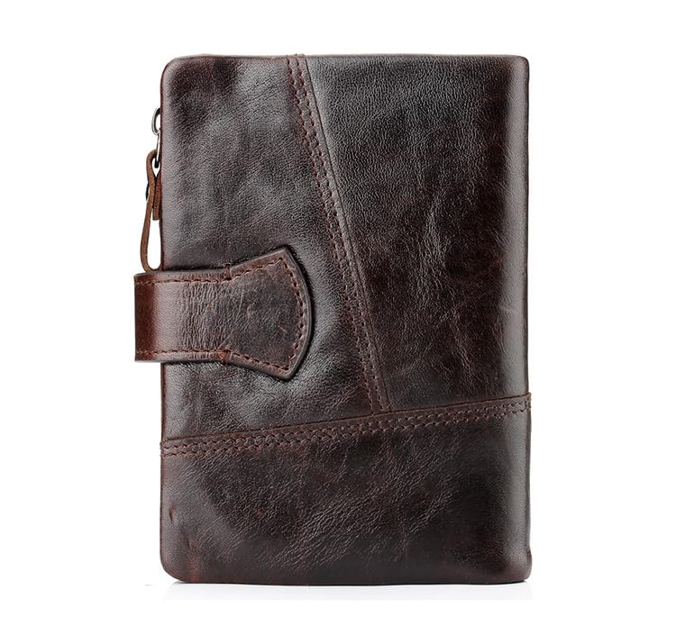 Retro Cowhide Leather Wallet for Men Money Clip Compact Front Pocket Design (Coffee,13 * 2.5 * 9cm)3