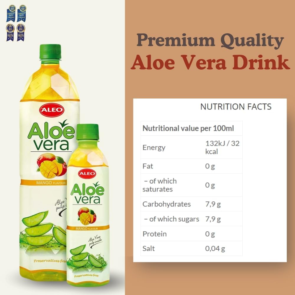 ALEO 1.5L Premium Mango Aloe Vera Drink - Natural, No Preservatives, No Artificial Colors Superior Taste Award 2025