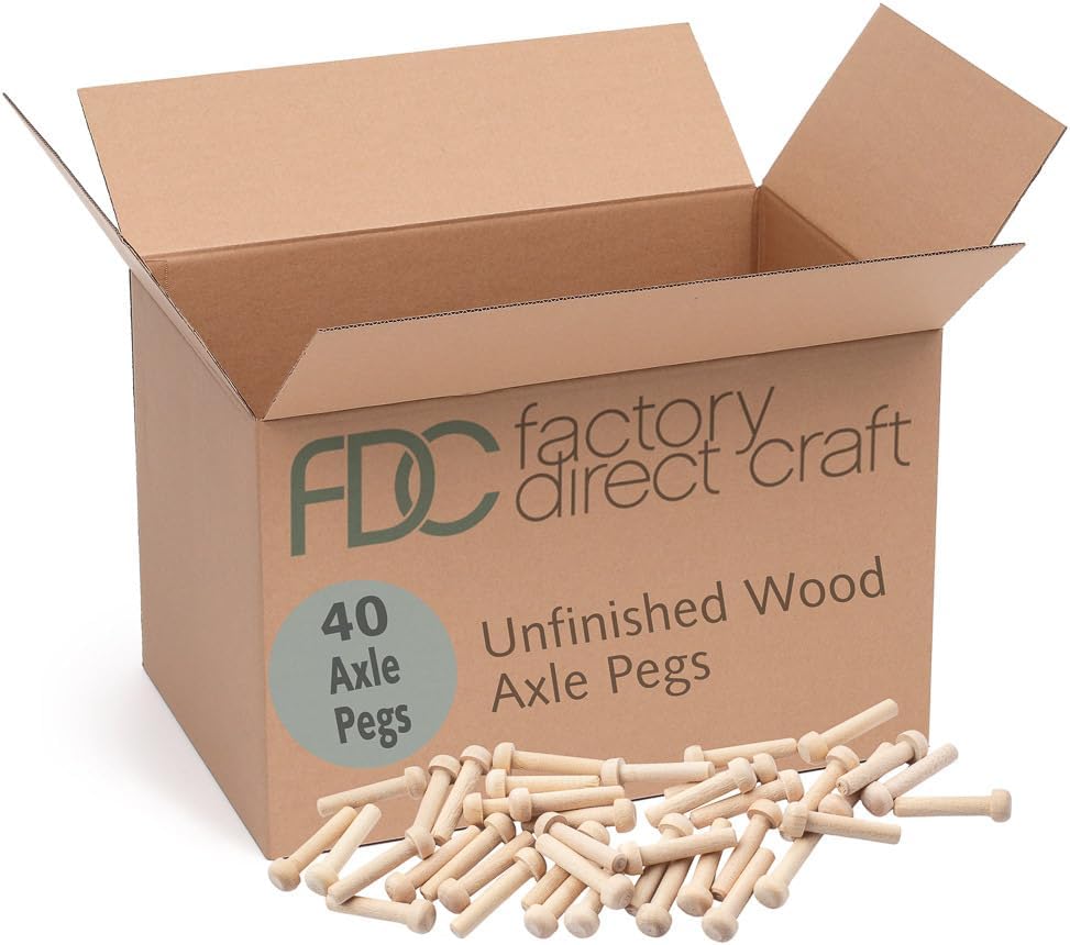 Factory Direct Craft Unfinished Wood Axle Pegs Pack of 40 for Craft Cars Trains and More (1-1/4 Inch Long x 7/32 Inch Diameter)