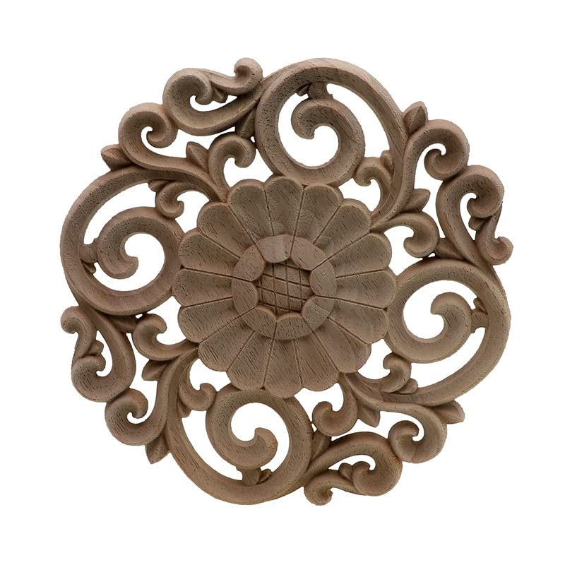 YFQHDD Round Vintage Flora Wood Scroving Applique en Bois Sculpture de décalage décalque (Color : A, Size : 20cmX20cm)